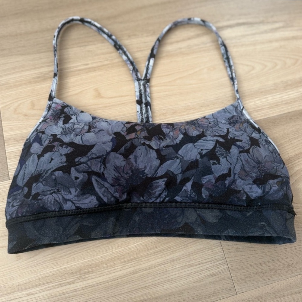 lululemon athletica Black with Indigo Floral Print Sports Bra